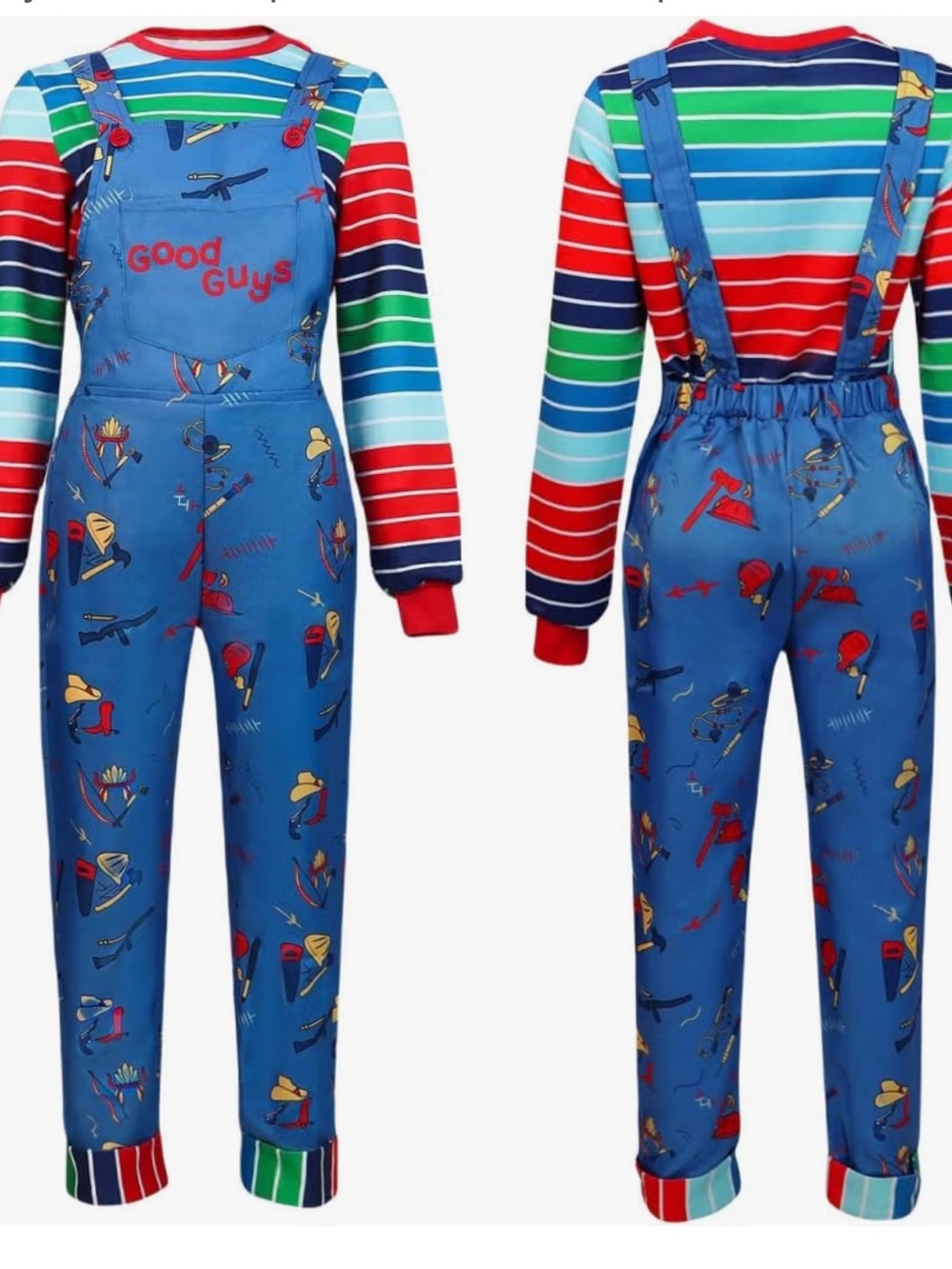 Woman’s Blue Striped Rainbow Shirt & Blue Jumpsuit Costume